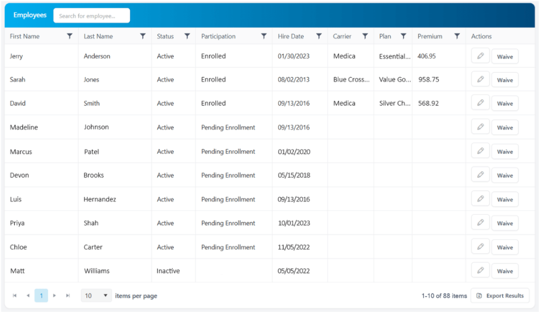 BEN360 employer enrollment dashboard