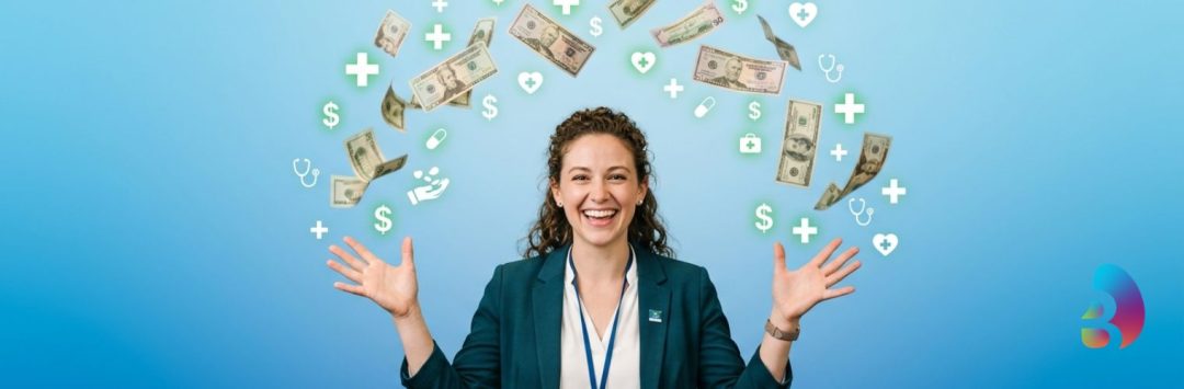 How HSA works with HRA blog image of a female employee with dollars and medical signs metaphor for HSA contributions